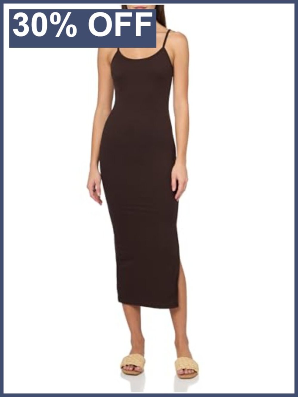 Rib Knit Midi Dress Slight Scoop Back Sleeveless Fitted Casual